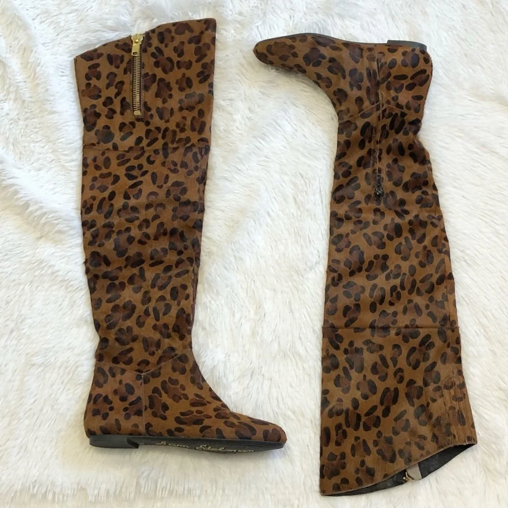 Sam Edelman James Knee High Leopard Print Calf Hair Boot Women’s Size 6